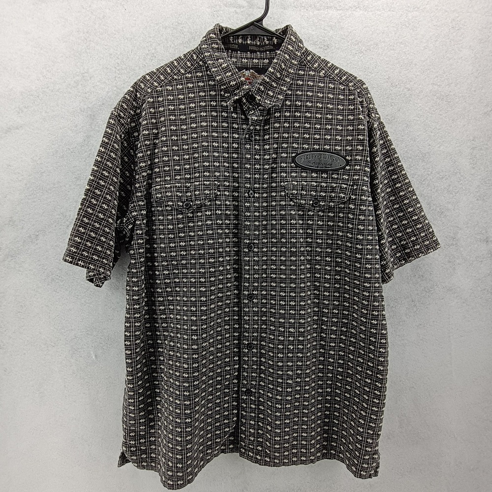 Harley Davidson Mens Sz L Button Down Geometric Pattern Black Cotton 96173-06VM
